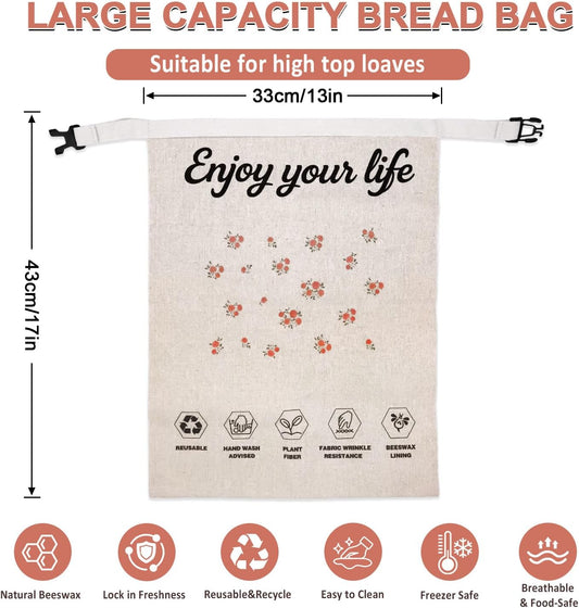 Reusable Beeswax Bread Bags - Large Food Storage for Homemade Loaf & Sourdough - Freezer Safe Eco-Friendly Wraps to Keep Fresh, Paper Bag Alternative, Cloth Box Organizer (13x17in, 2 Pack)