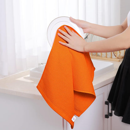 Homaxy 100% Cotton Waffle Weave Kitchen Dish Towels, Ultra Soft Absorbent Quick Drying Cleaning Towel, 13 x 28 Inches, 4-Pack, Orange