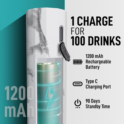 Zulay Froth N Go Milk Frother – Rechargeable 3-in-1 Handheld Frother Wand with Travel Case & USB-C Charger – Single, Double & Egg Whisk for Latte, Cappuccino, Matcha, Protein Shakes – White Marble