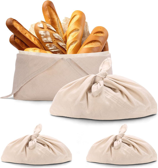 2 Pack Beeswax Bread Bags, Striped Linen Bento Bags, 14" Cotton Loaf Bag, Reusable Organic Food Storage, Sourdough Bag, Rustic Farmhouse Azuma Bukuro Origami Wrap for Baked Gifts (Natural Color, 2)