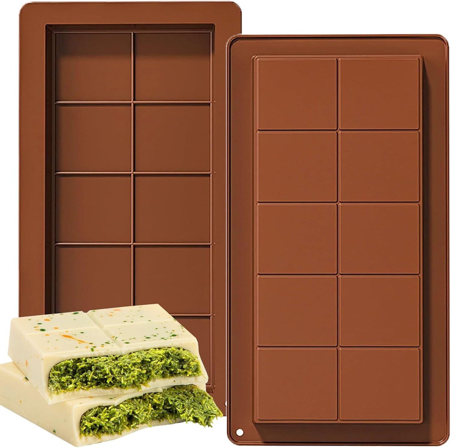 Dubai Chocolate Bar Mold Silicone Chocolate Bar Molds, Deep Rectangular, 2 Pack, Large Size for Stuffed Bars (2PCS Deep Size)