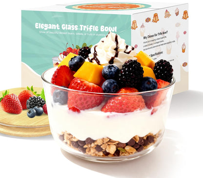 Trifle Bowl with Lids, 97oz Glass Serving Bowls, BPA-Free Borosilicate Salad & Fruit Bowls, Airtight Food Storage Containers, Ideal for Layered Desserts & Holiday Parties