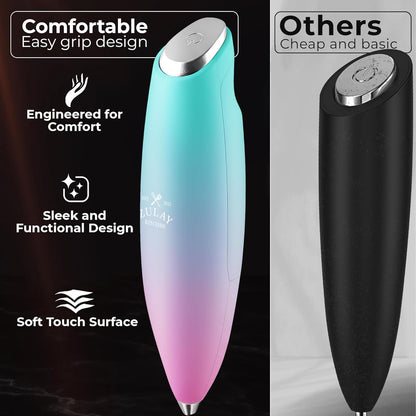 Zulay Kitchen Patented Tornado Triple Whisk Milk Frother with 4 Duracell Batteries – Handheld Foam Maker for Coffee, Lattes, Matcha & Hot Chocolate – Rich, Creamy Froth in Seconds