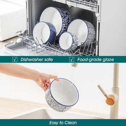 vancasso Ceramic Nesting Bowls with Lids Set of 4, Serving Bowls for Food Storage, Prep Bowl, Ceramic Bowl for Kitchen, Microwave & Dishwasher Safe, 60+36+20+10 Oz, Series SELENE