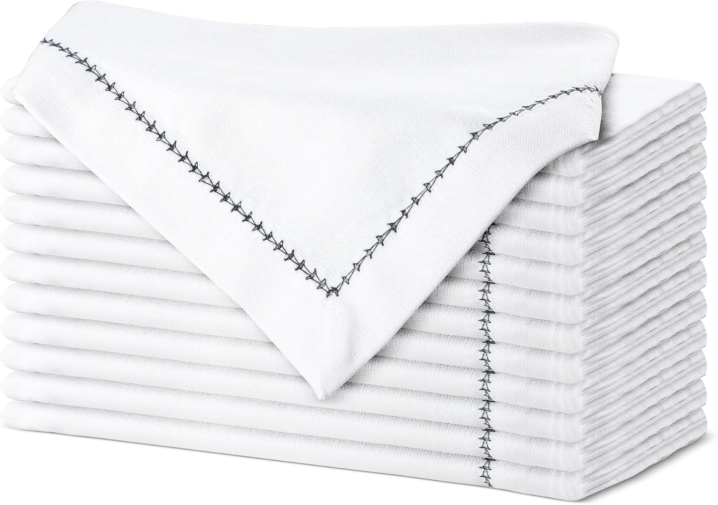 Urban Villa Cloth Napkin Set of 6 Hemstitch White Black 20x20 Inches Premium Soft Cotton Highly Absorbent Reusable & Washable Dinner Table Napkins for Home and Weddings