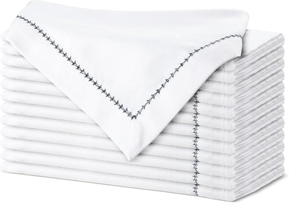 Urban Villa Cloth Napkin Set of 6 Hemstitch White Black 20x20 Inches Premium Soft Cotton Highly Absorbent Reusable & Washable Dinner Table Napkins for Home and Weddings
