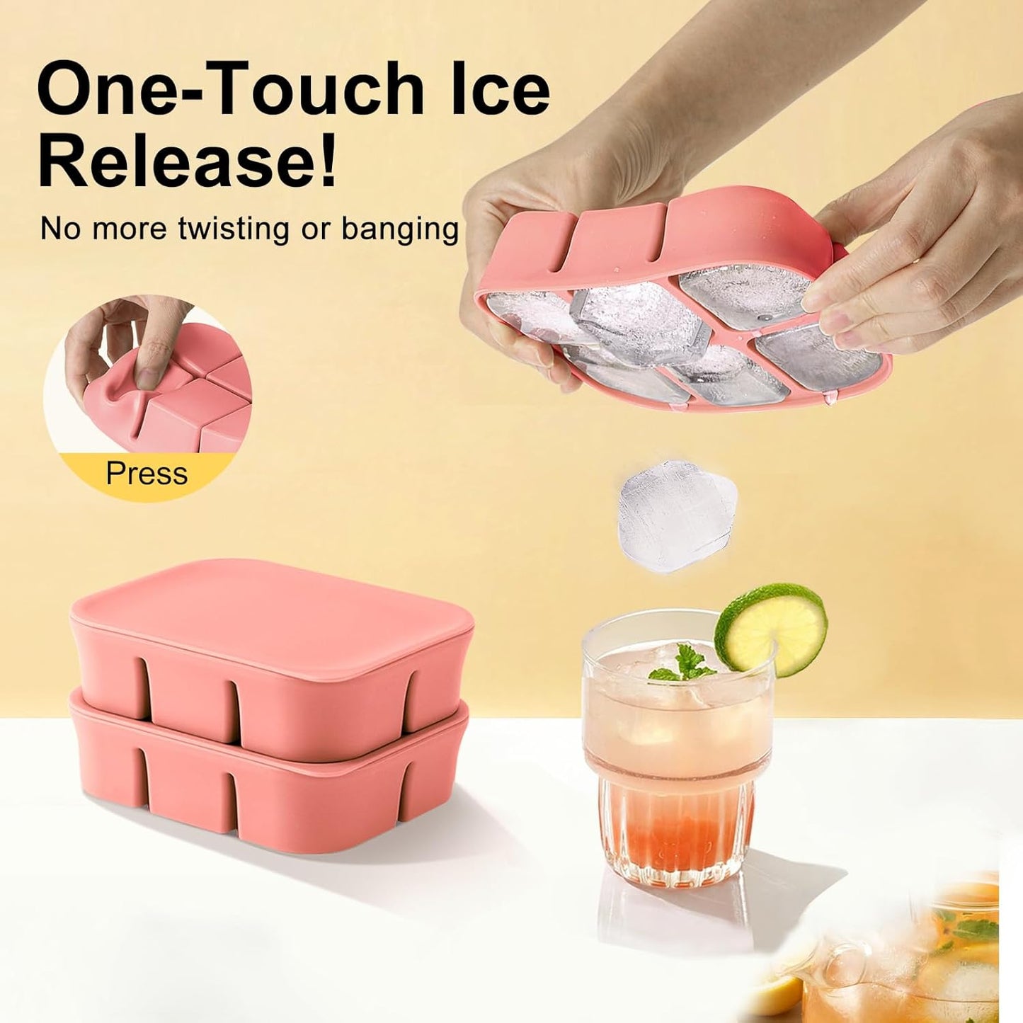 Ice Cube Tray 2 Pack - Stackable Large Silicone Ice Cube Freezer Molds & Easy Release Square Ice Cube Maker with Removable Lid BPA Free for Cocktail,Whiskey,Soup Baby Food