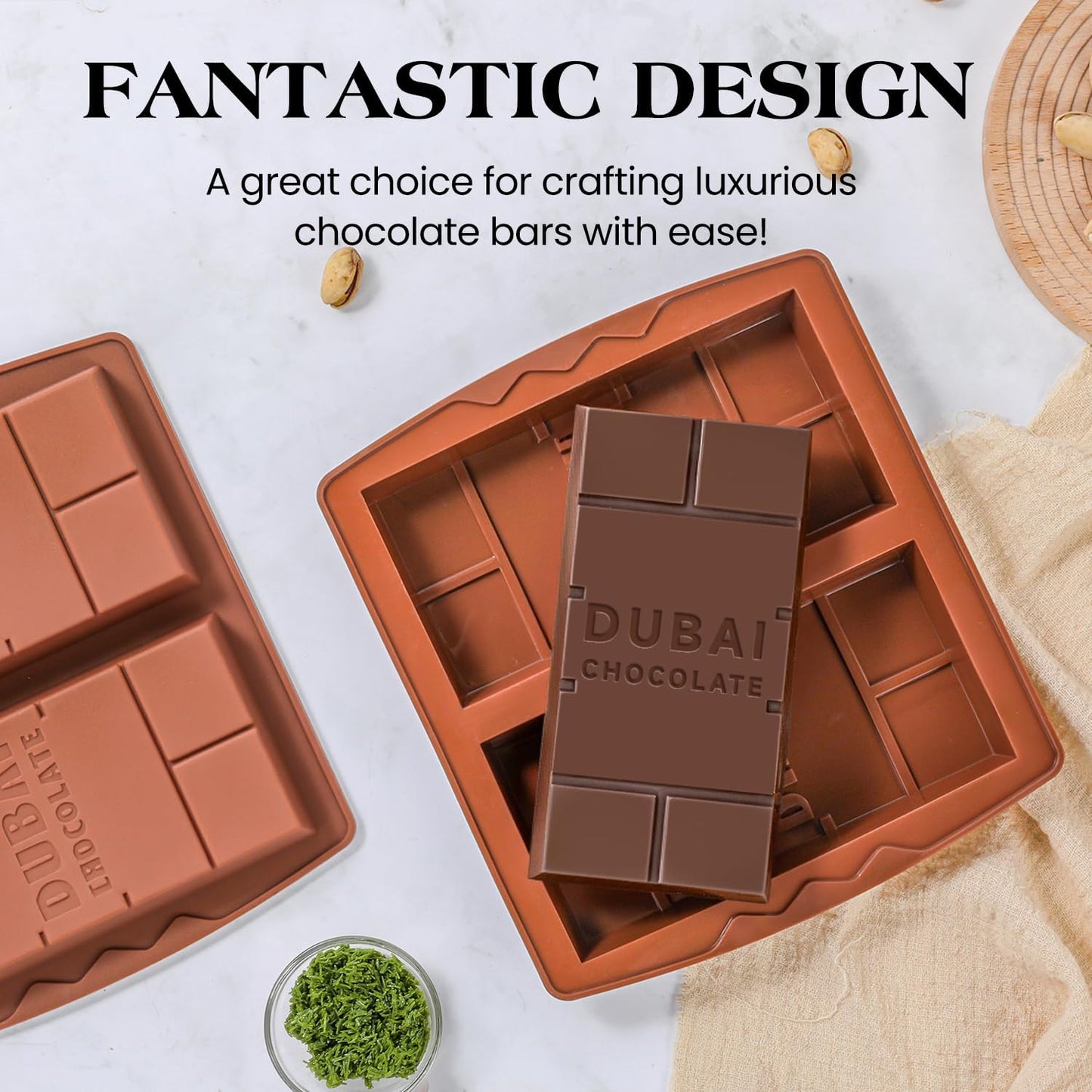 1 Inch Chocolate Bar Mold Deep Dubai Stuffed Chocolate Molds Silicone Large Break Apart Candy Molds (2 Pcs)