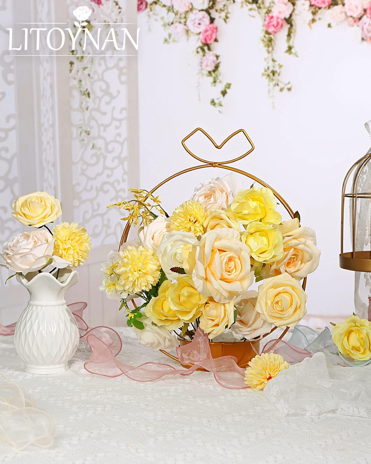 Artificial Flower Combo Flowers Exquisite Yellow Flower Box Set for DIY Bouquets Centerpieces Floral Arrangements, Multi Use Wedding Party Home Decorations Faux Flowers（Yellow & Peach ）
