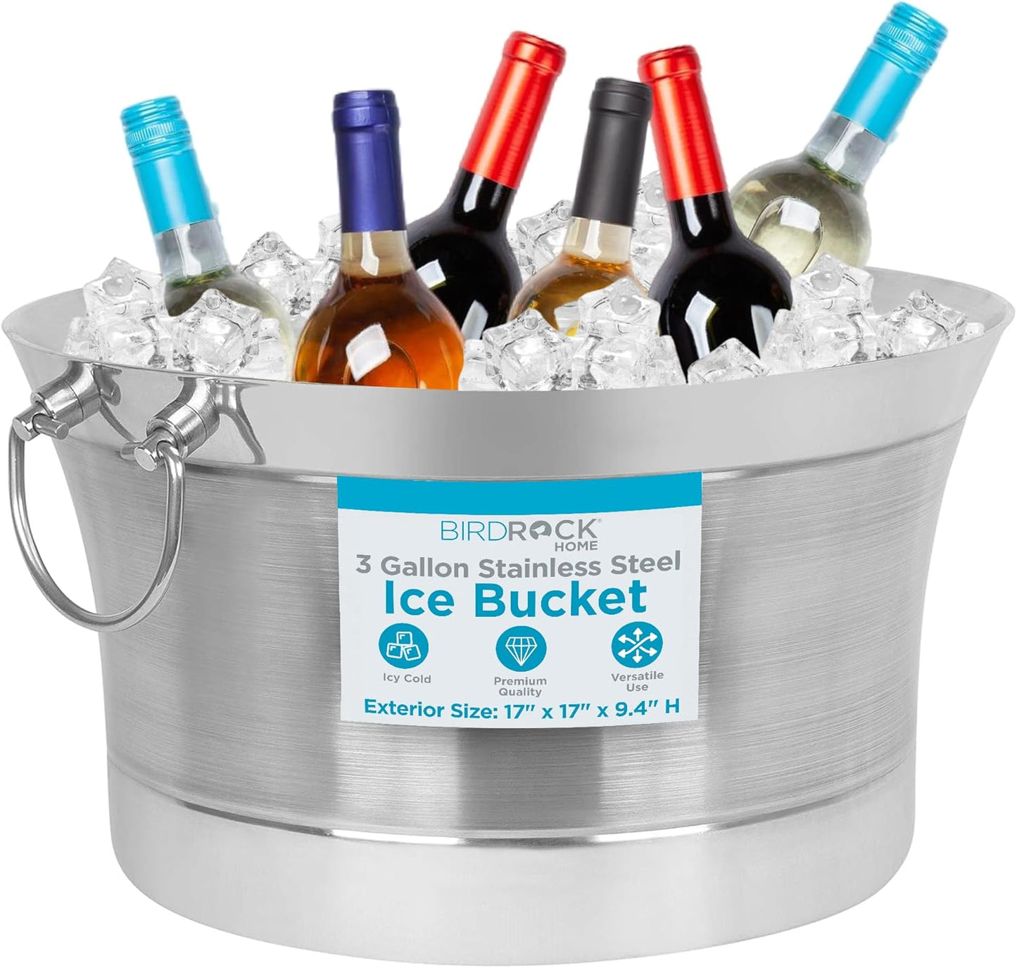 BirdRock Home Double Wall Round Beverage Tub | Stainless Steel | Small