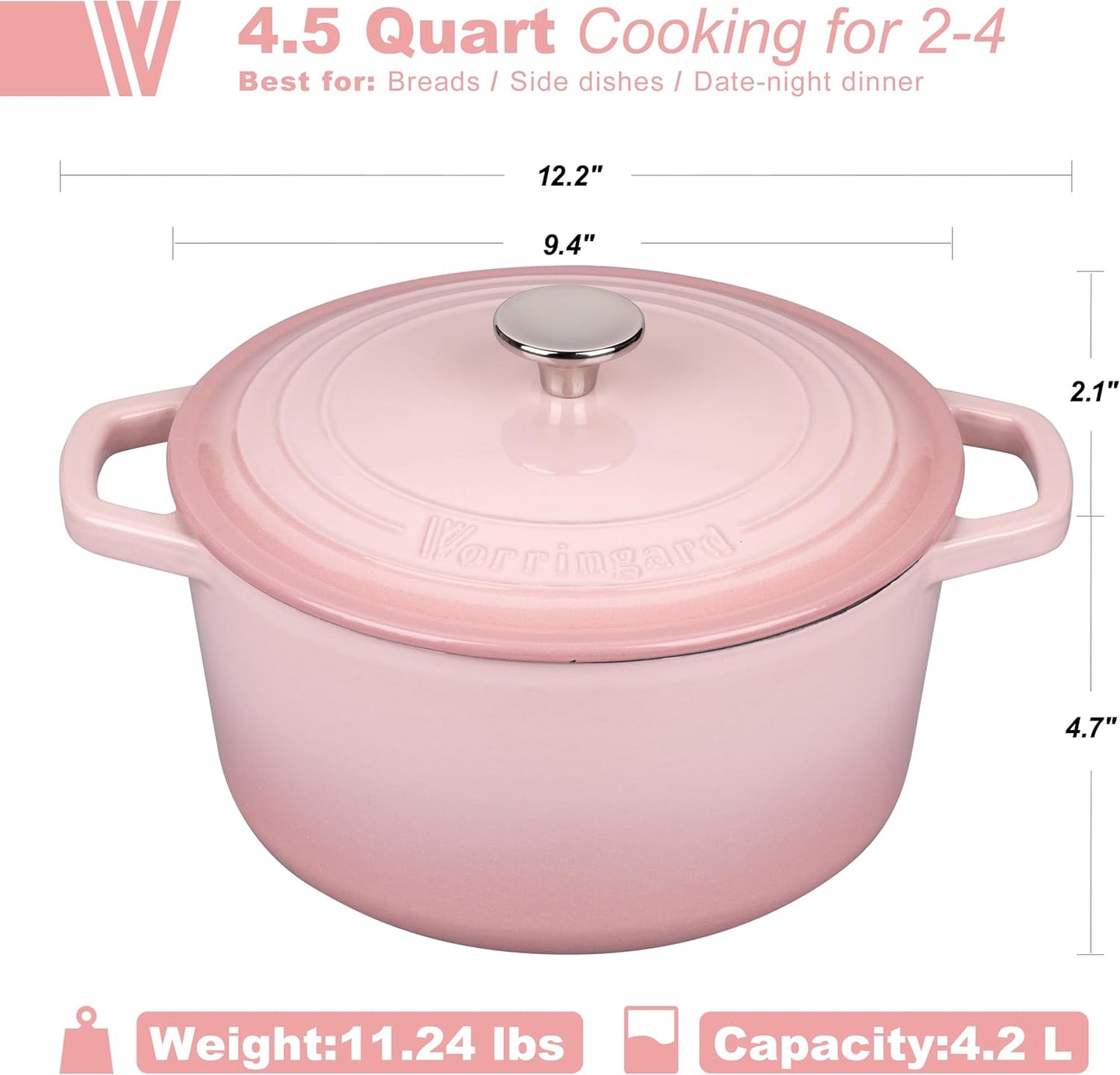 Enameled Cast Iron Dutch Oven Pot with Lid, for Bread Baking, Round Bread Oven- include Sourdough Bread Baking Supplies set, 4.5QT, Pink