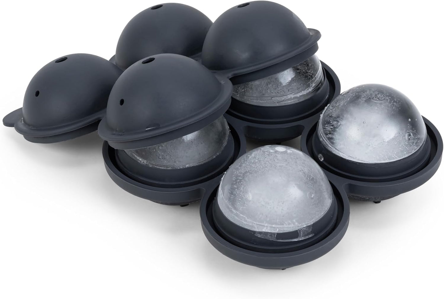 W&P Peak Silicone Sphere Ice Mold w/ Cover | Charcoal | Easy to Remove | Round Cocktail Whiskey Drink Ice Maker | Food Grade Premium Silicone | Dishwasher Safe, BPA Free
