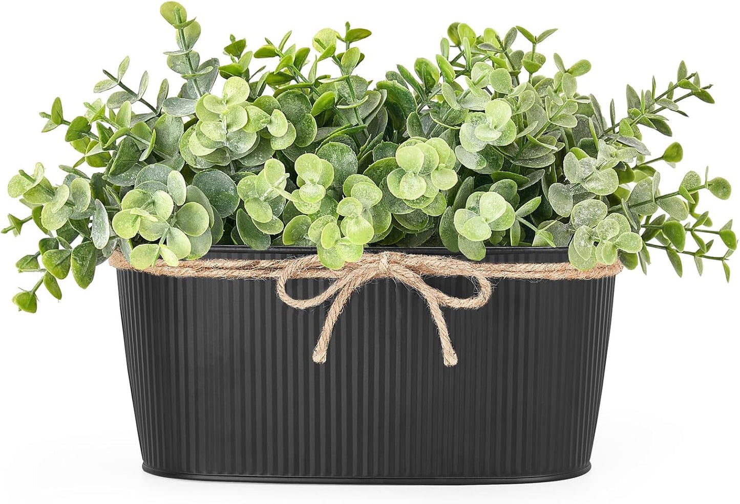 Dahey Artificial Eucalyptus Faux Plants Indoor for Farmhouse Home Decor Fake Potted Plants in Rustic Rectangular Pots Table Centerpiece for Bathroom Laundry Living Room Greenery Decor, Black
