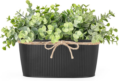 Dahey Artificial Eucalyptus Faux Plants Indoor for Farmhouse Home Decor Fake Potted Plants in Rustic Rectangular Pots Table Centerpiece for Bathroom Laundry Living Room Greenery Decor, Black