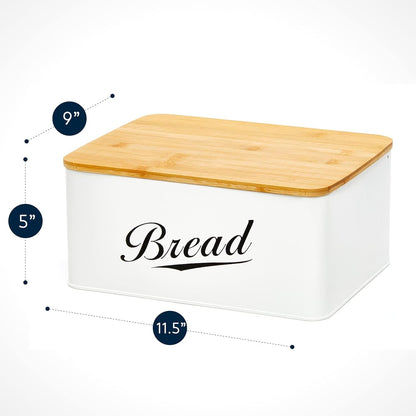RoyalHouse Modern Metal Bread Box with Bamboo Cutting Board Lid, Bread Storage Container for Kitchen Counter, Vintage Kitchen Decor Organizer