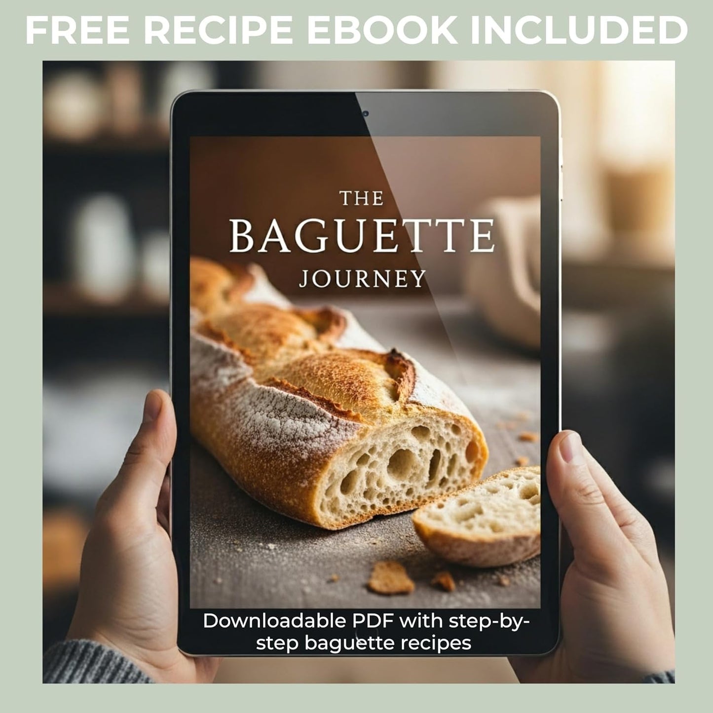 15 Inch Baguette Proofing Basket Set of 2 with Cotton Liners & Baguette Recipe eBook- Handcrafted Natural Rattan Banneton Bread Proofing Baskets for Sourdough- French Bread & Dough Rising