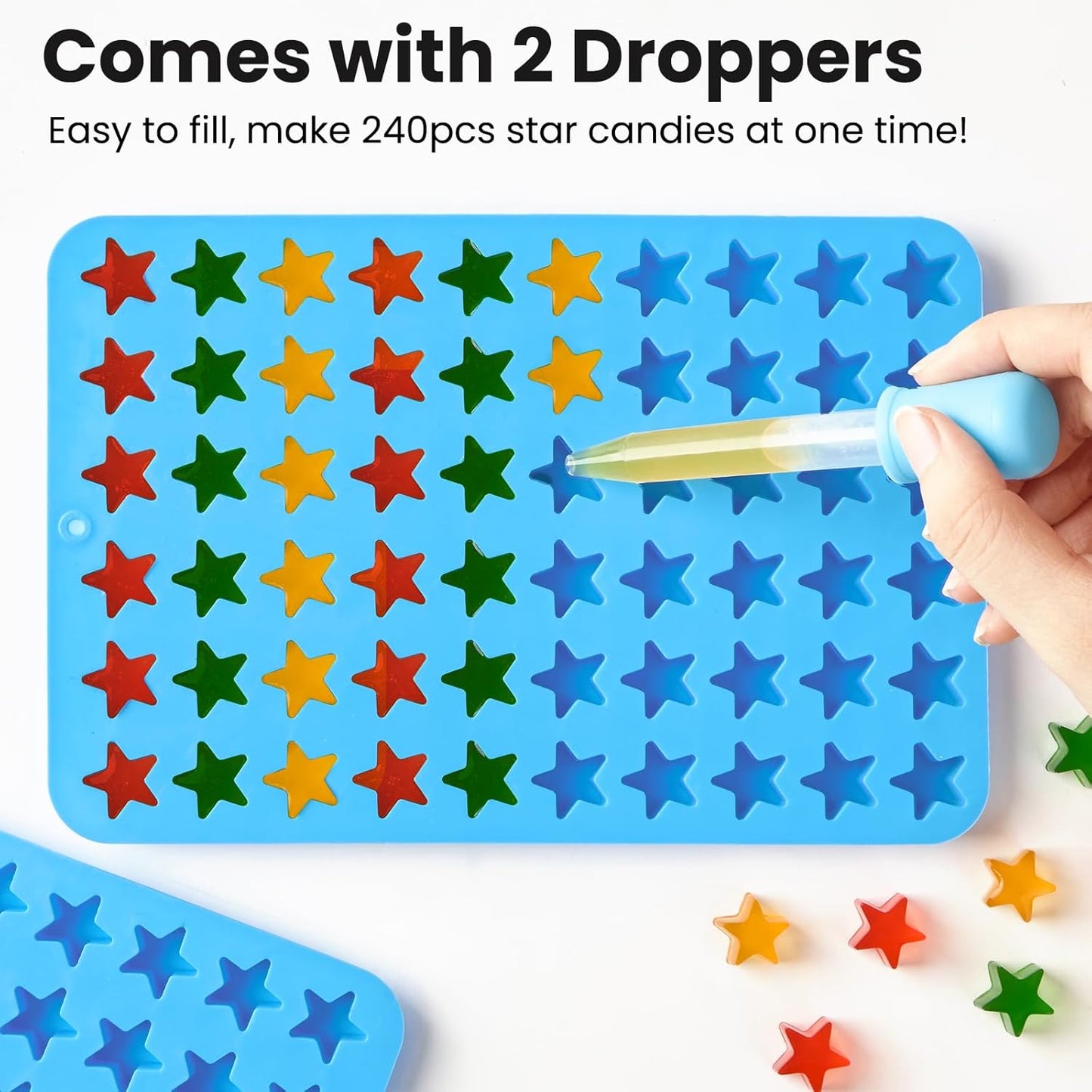 JOERSH Star Candy Molds Silicone Molds for Hard Candy, Gummy, Caramels, Chocolate, Ganache, Ice Cubes, 240 Cavity