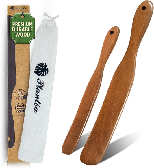 Skinny Wooden Spurtle Set of 2 for Sourdough Starter – Handcrafted Wooden Sourdough Stir Stick & Spatula – Multipurpose Spurtle for Bread Dough Mixing, Cooking & Baking Tools Set