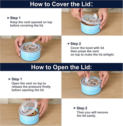 Selamica Ceramic Bowls with Lids, 14 OZ Microwave Safe Bowls with Lids for Lunch Picnic, 5 Inch Ceramic Food Storage Containers for Leftovers, Soup, Salad, Meal Prep, Cereal, Set of 4, Gradient Blue