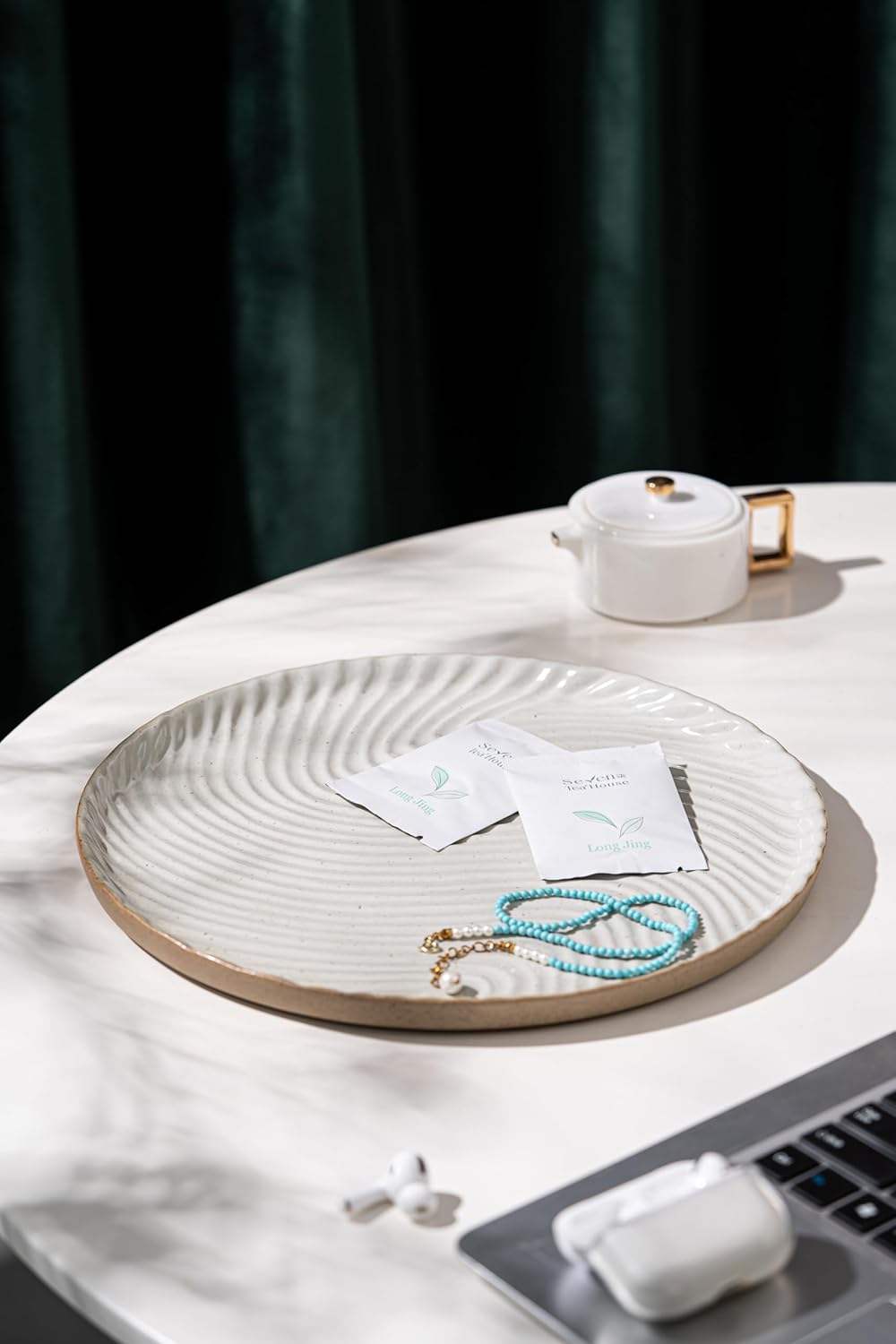 Vanity Tray with Brown Trim - Candle & Perfume Holder Organizer - Round White 11"11" - Home Decor for Dresser, Table, Bathroom Countertop