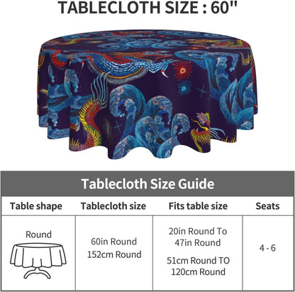 Chinoiserie Tablecloth Round, Traditional Zodiac Dragon Vintage Asian Style Oriental Luxury Water Resisitant Table Cover for Dining Kitchen Living Room Home Party Holiday Decor 36 inch Round