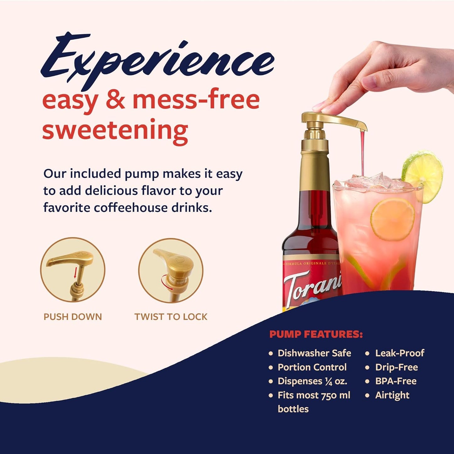 Torani Pomegranate Syrup for Drinks, Flavoring for Iced Tea, Lemonade, Sodas, and Cocktails, Pump Included, 25.4 Oz