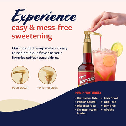 Torani Pomegranate Syrup for Drinks, Flavoring for Iced Tea, Lemonade, Sodas, and Cocktails, Pump Included, 25.4 Oz