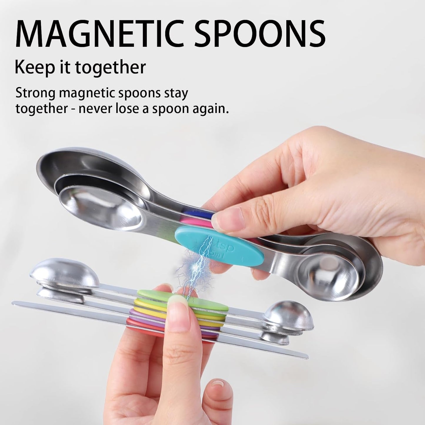 12 PCS Measuring Cups and Spoons Set Stainless Steel, 5 Measuring Cups with Colorful Silicone Handle and 6 Double-Sided Magnetic Measuring Spoons & 1 Leveler for Cooking and Baking (5+6+1)