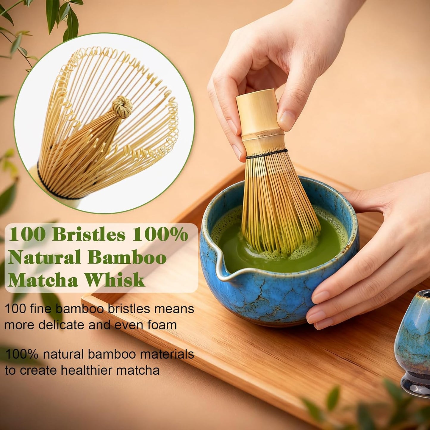 HEYMKGO Matcha Whisk Set 8 Pcs, Sapphire Blue Matcha Bowl with Spout, Bamboo Whisk & Holder, Scoop, Scoop Rest, Sifter, Bamboo Spoon & Tea Towel - Traditional Japanese Matcha Tea Ceremony Kit