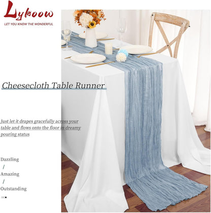 15 Packs Cheesecloth Table Runner Dusty Blue,10 Ft Blue Rustic Gauze Boho Wedding Table Runner Decoration,Wedding Table Decor Table Cloth for Wedding Party Bridal Shower Table,21.5x120in