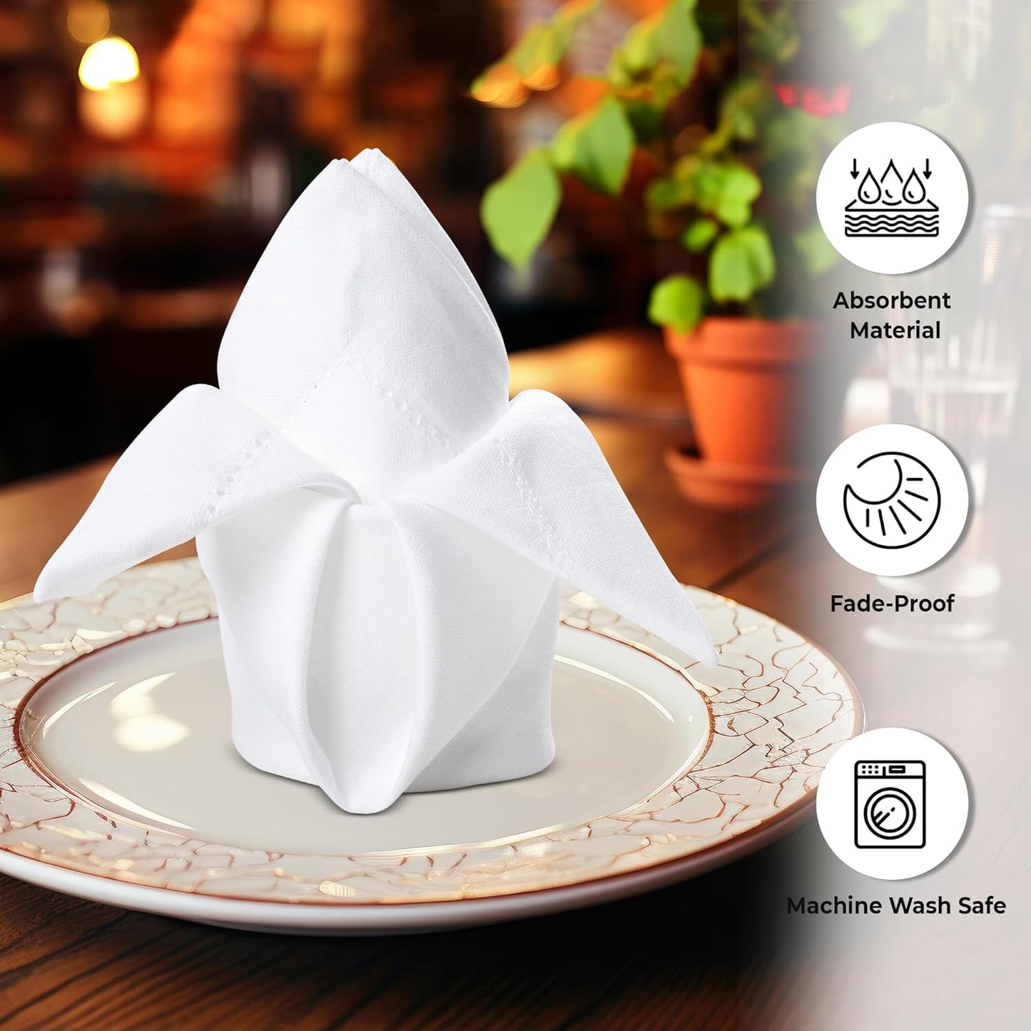 Urban Villa Cloth Napkins White Hemstitch Dinner Napkins Set of 12 (20X20) 100% Cotton Absorbent Washable Durable Reusable Ideal for Hotel Collection Christmas Parties Restaurant Lunch Dinner Napkins