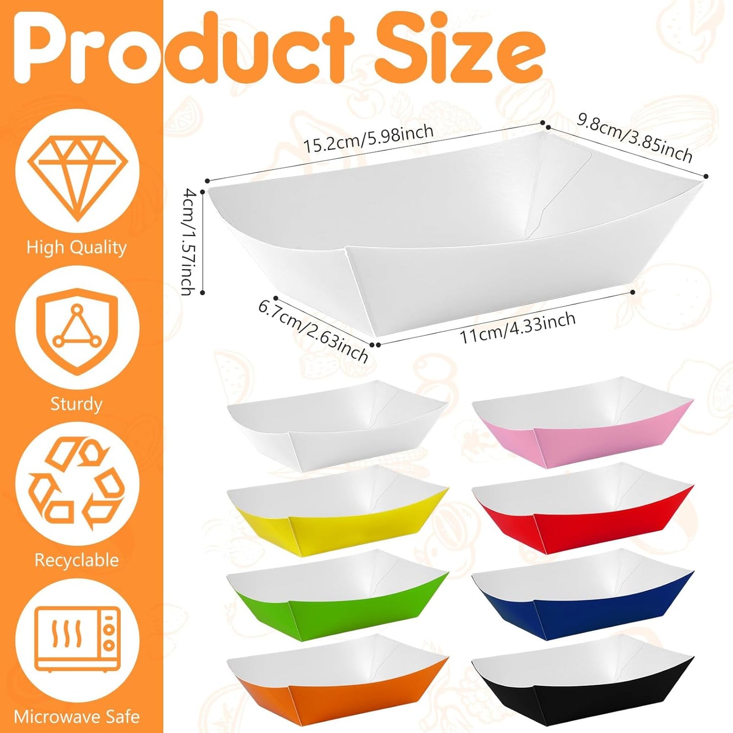 100 Pcs White Paper Food Tray Sturdy Disposable Food Boats Nacho Plates Disposable Serving Snack Trays for Catering, Party Birthday Supplies, and Food Service (White)