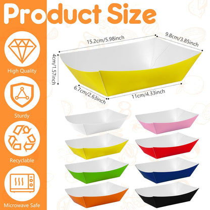 100 Pcs Yellow Paper Food Tray Sturdy Disposable Food Boats Nacho Plates Disposable Serving Snack Trays for Catering, Party Birthday Supplies, and Food Service (Yellow)