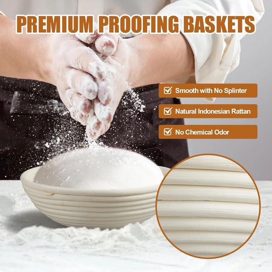 Banneton Bread Proofing Basket - 9 inch Banneton Basket Set of 2 Sourdough Proofing Basket Round Proofing Bowls Handmade Rattan Baskets and Liners