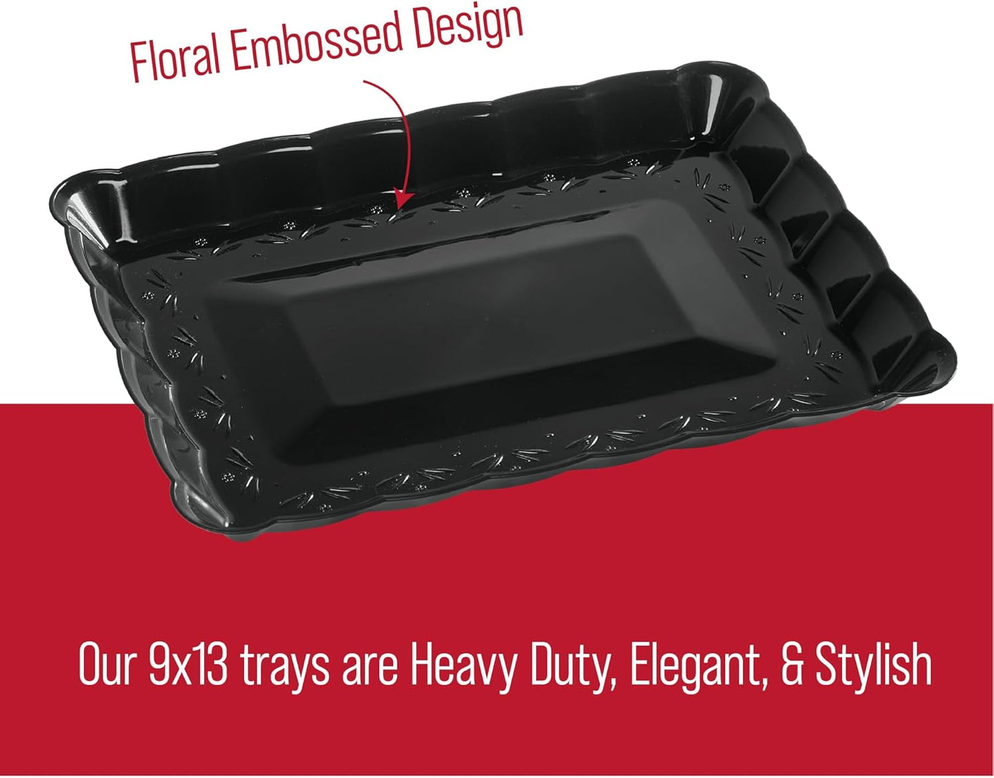 Plasticpro Plastic Serving Trays - Serving Platters Rectangle 9X13 Disposable Party Dish Includes 8 Black Trays