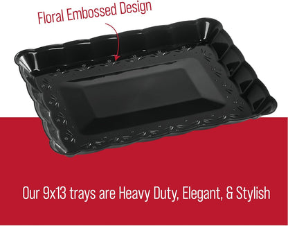 Plasticpro Plastic Serving Trays - Serving Platters Rectangle 9X13 Disposable Party Dish Includes 8 Black Trays