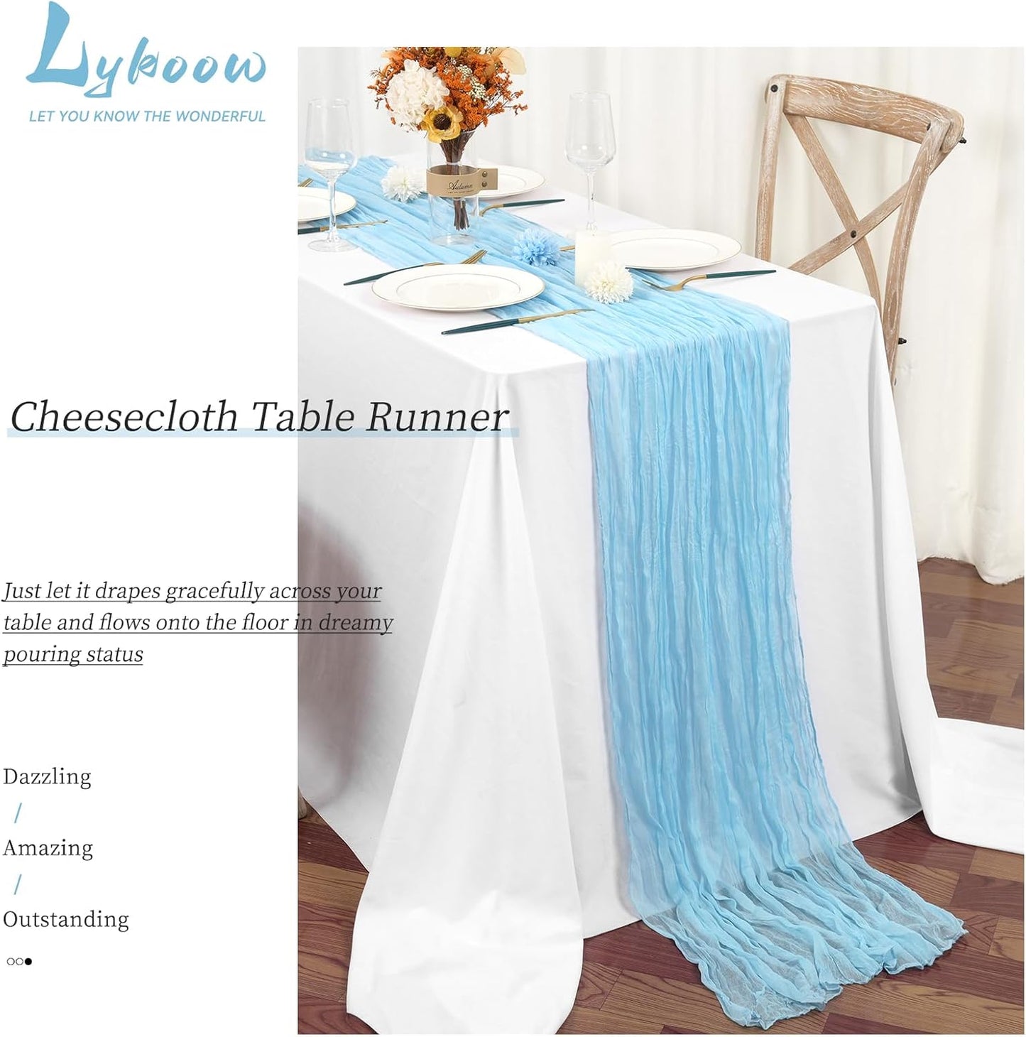 15 Packs Cheesecloth Table Runner Light Blue,10 Ft Rustic Gauze Boho Wedding Table Runner Decoration,Wedding Table Decor Table Cloth for Wedding Party Bridal Shower Table,21.5x120in