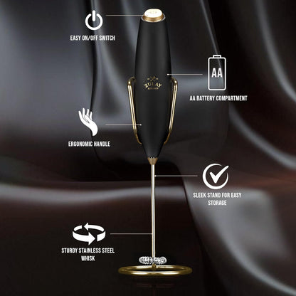 Zulay Kitchen Executive Series Luxury Gift Milk Frother with 4 Duracell Batteries – Handheld Electric Foam Maker for Coffee, Lattes & Hot Chocolate – Deluxe Finish, Ultimate Gift for Coffee Lovers