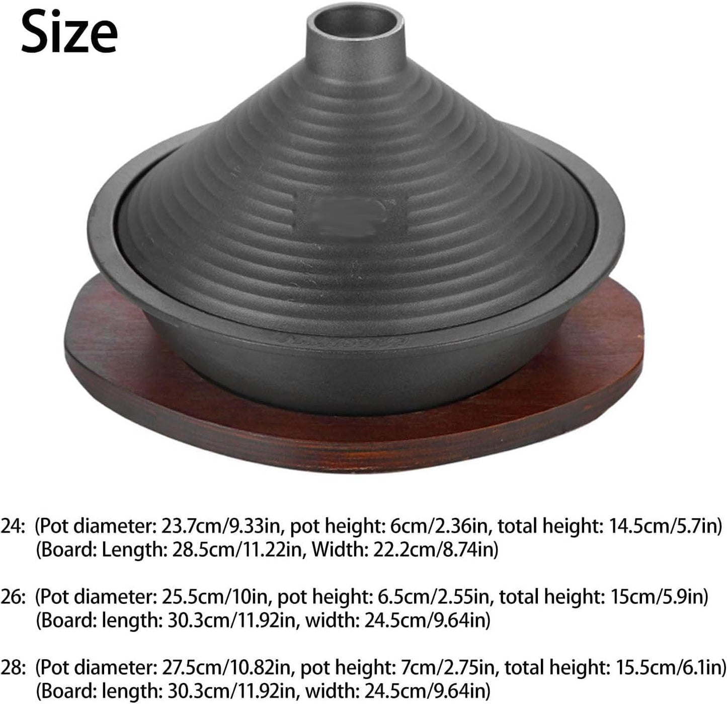 Cast Iron Moroccan Tagine Pot with Tray, Non-Stick Tagine with Conical Lid Induction Compatible Gas Stove Kitchen Essential(Size:24)