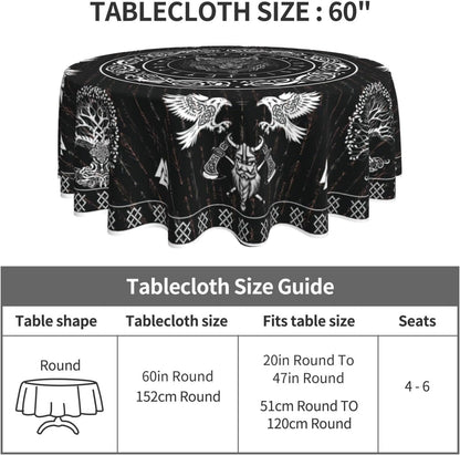 Norse Viking Tablecloth, Nordic Mythology Tree of Life Crow Ancient Mythical Viking Wolf Print Water Resisitant Table Cover for Dining Kitchen Living Room Home Party Holiday Decor 70 inch Round