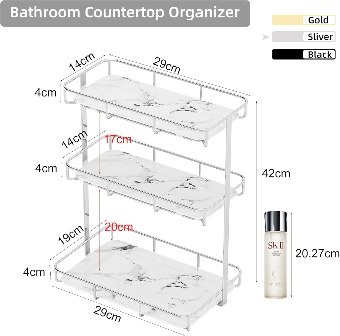 Bathroom Organizer Countertop Perfume Organizer Makeup Organizer Cosmetics Storage Display Rack Vanity Tray Dresser Stainless Steel Gold Shelf White Marble Ceramic Tray