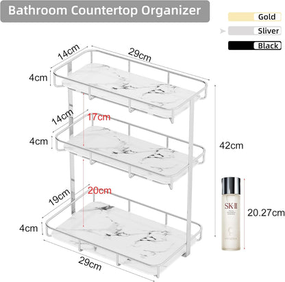 Bathroom Organizer Countertop Perfume Organizer Makeup Organizer Cosmetics Storage Display Rack Vanity Tray Dresser Stainless Steel Gold Shelf White Marble Ceramic Tray