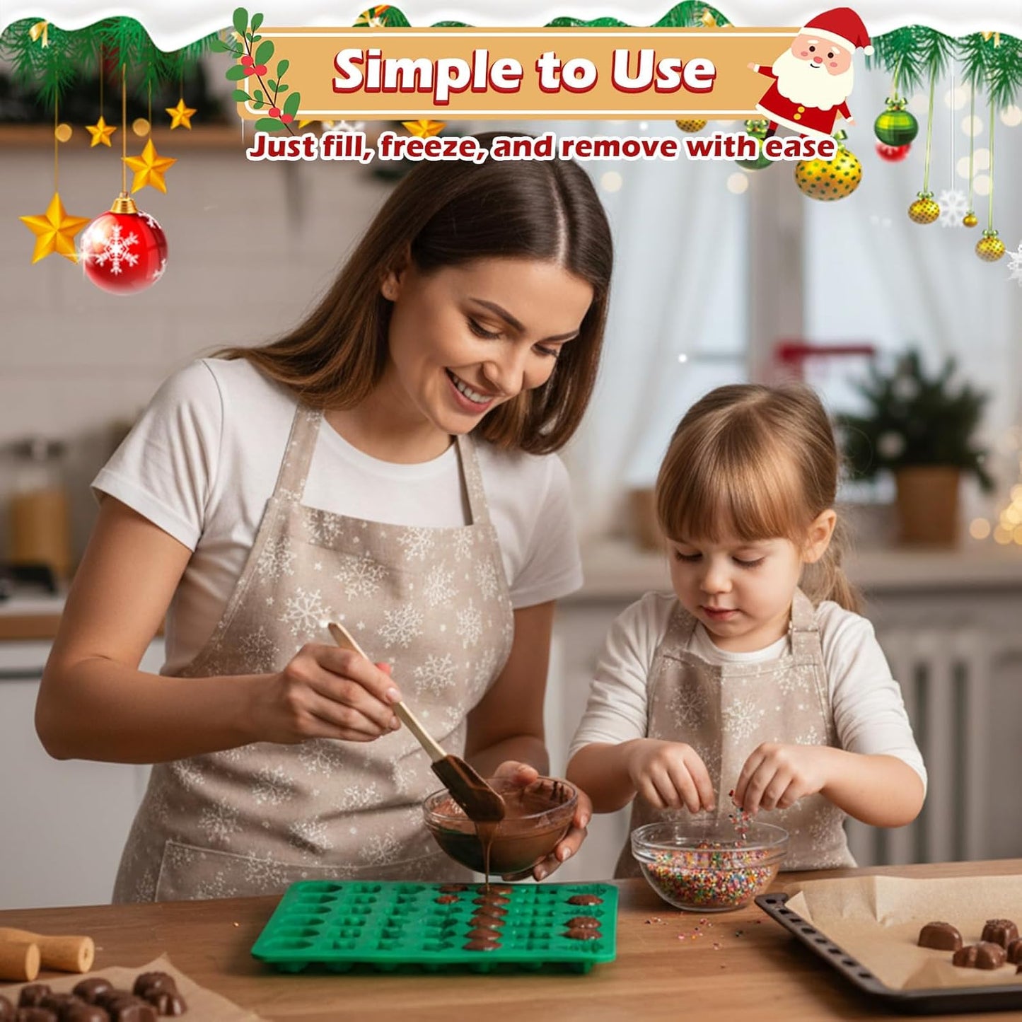 HKNMTT Christmas Silicone Molds for Xmas Candy Chocolate Wax Decor, 84 Cavity 7 Shapes Gummy Mould, Including Santa Gift Box Snowflake Bell Glove Tree Gingerbread Food Grade Holiday Baking DIY Moulds