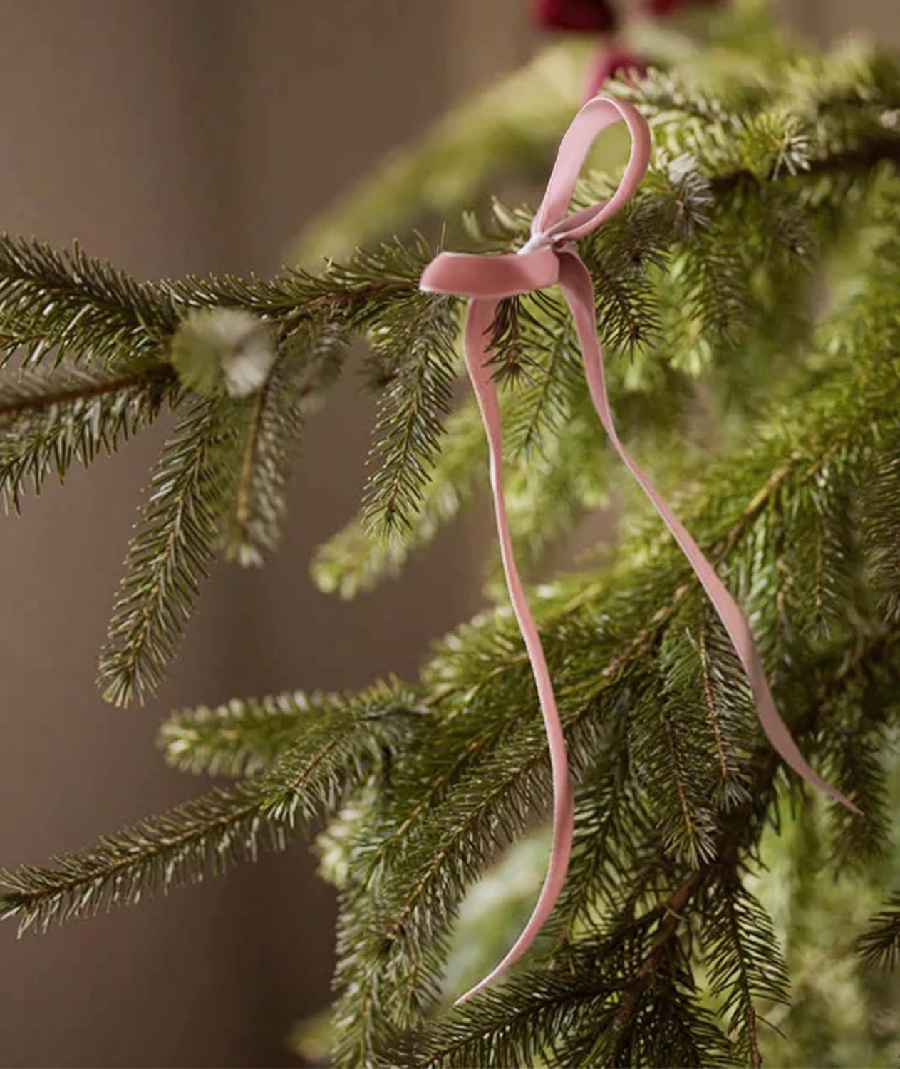 SIMISI RIBBON 24Pcs Pink Christmas Velvet Ribbon Bows Decorations Xmas Ornaments Vintage Decor for Tree, Wreath, Garland (3/8'' Width, 5 * 7 inch)