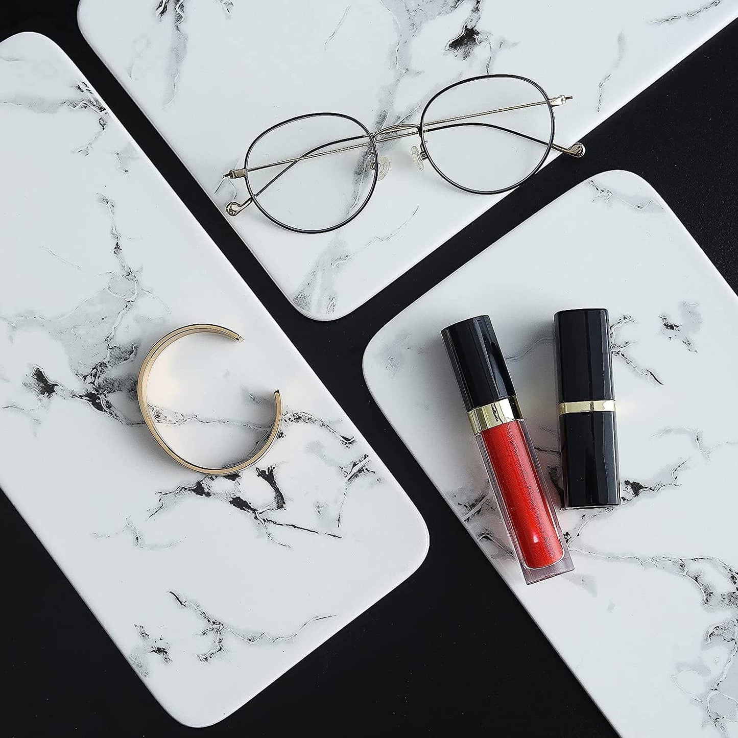 Bathroom Organizer Countertop Perfume Organizer Makeup Organizer Cosmetics Storage Display Rack Vanity Tray Dresser Stainless Steel Gold Shelf White Marble Ceramic Tray