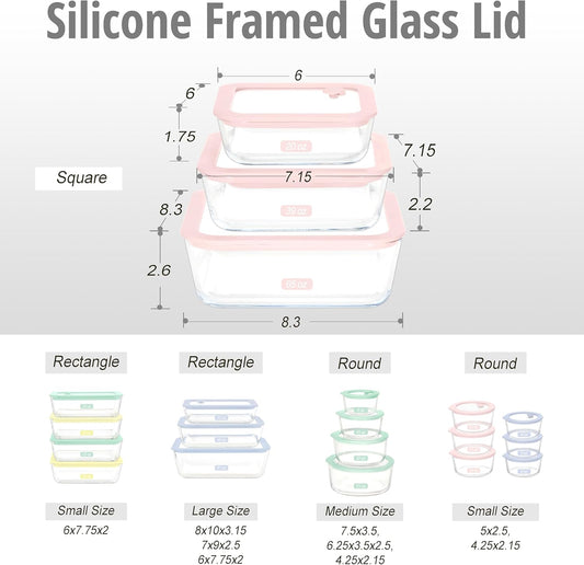 Urban Green Glass Food Container Set with Silicone Glass Lid, 3 Pack, Square Shape, Airtight, LeakProof, 100% Plastic Free, Meal Prep Food Storage Containers