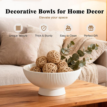 White Ceramic 8 Inch Small Decorative Bowl Fruit Bowl for Kitchen Counter Modern Pedestal Footed Centerpiece Bowl for Coffee Table & Home Decor Fall Catch-All Bowl for Key, Candy