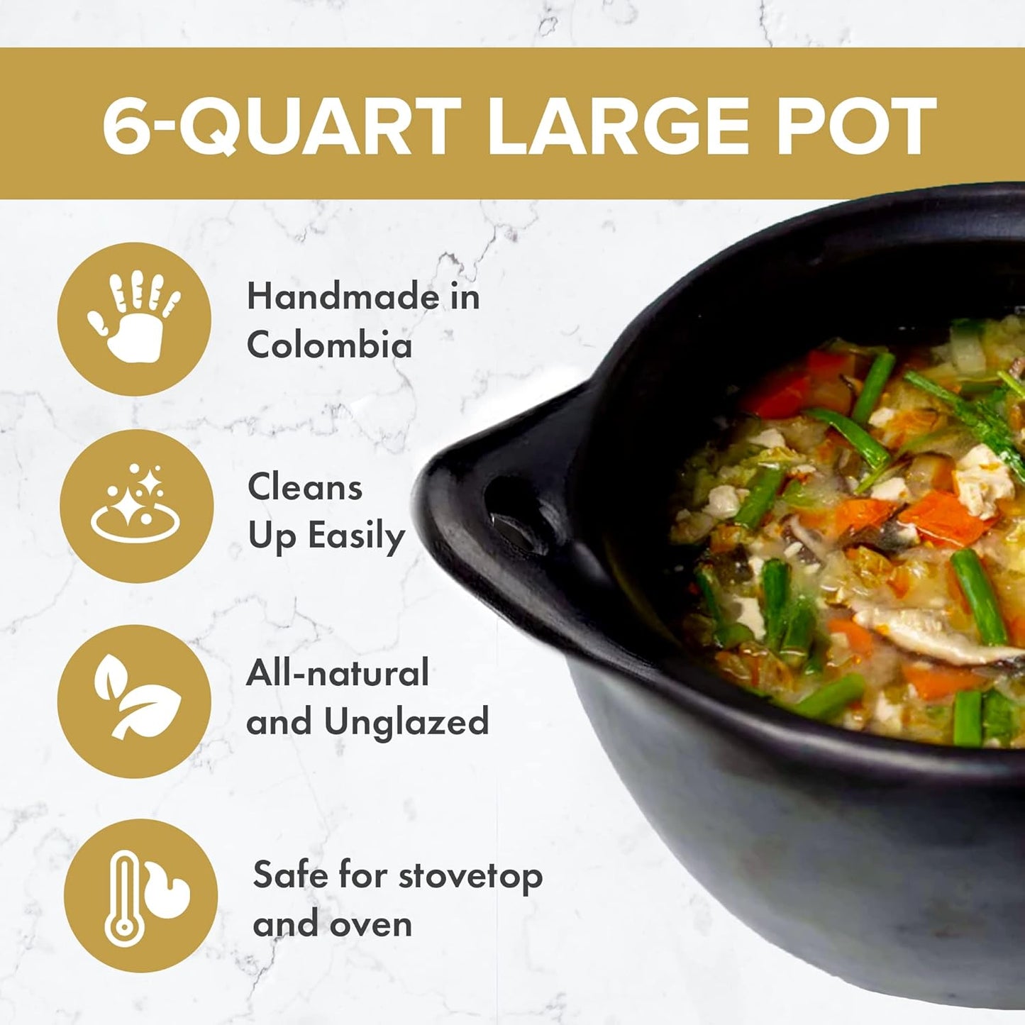 Authentic Chamba Soup & Bean Pot - Elegant Handmade Black Clay Dutch Oven with Cover - Perfect for Soups, Beans, Stocks & More - Versatile & Durable