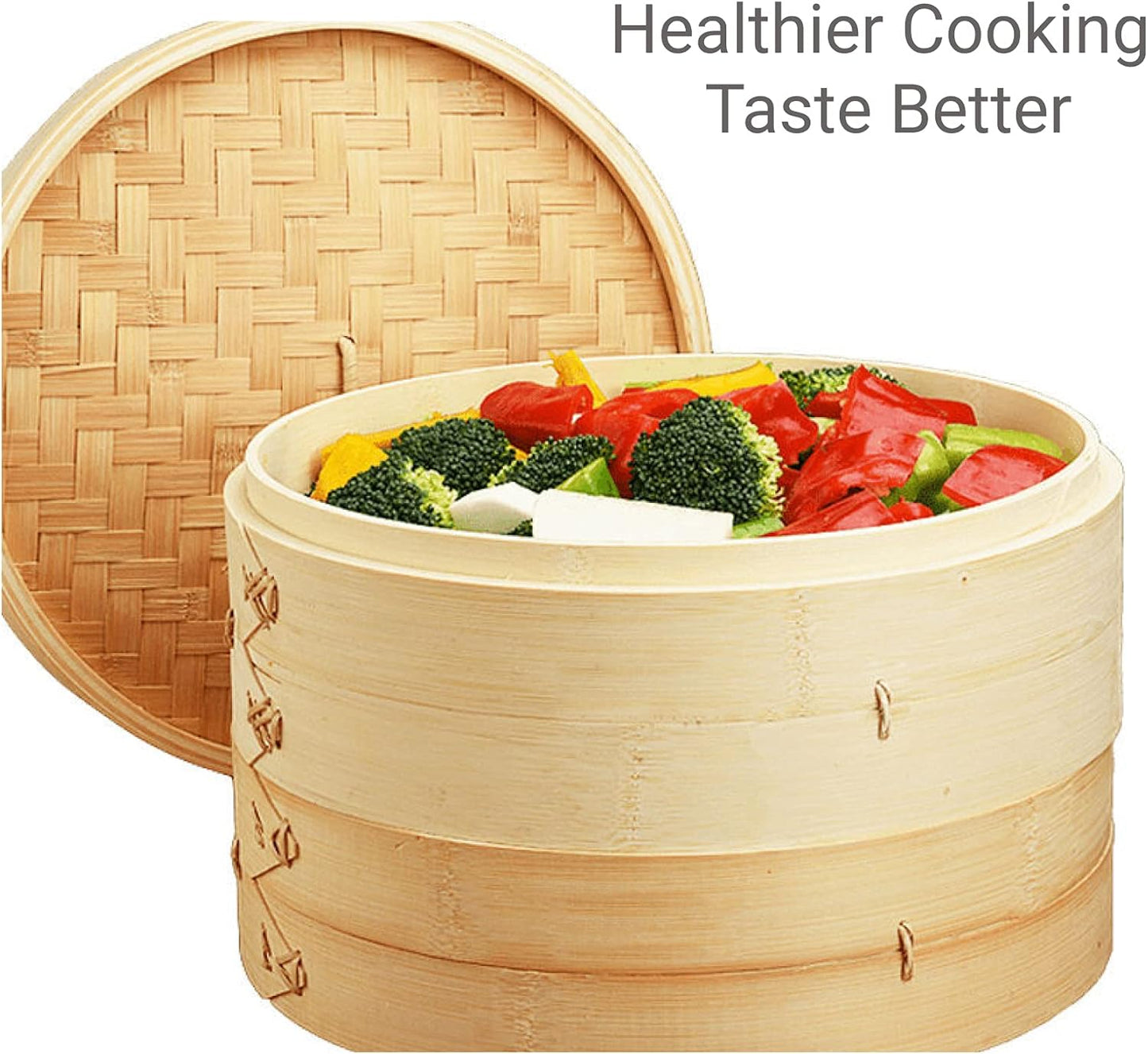 JapanBargain, Chinese Bamboo Steamer Steaming Basket for Vegetable Seafood Dim Sum Dumpling Bun Egg, 8-inch