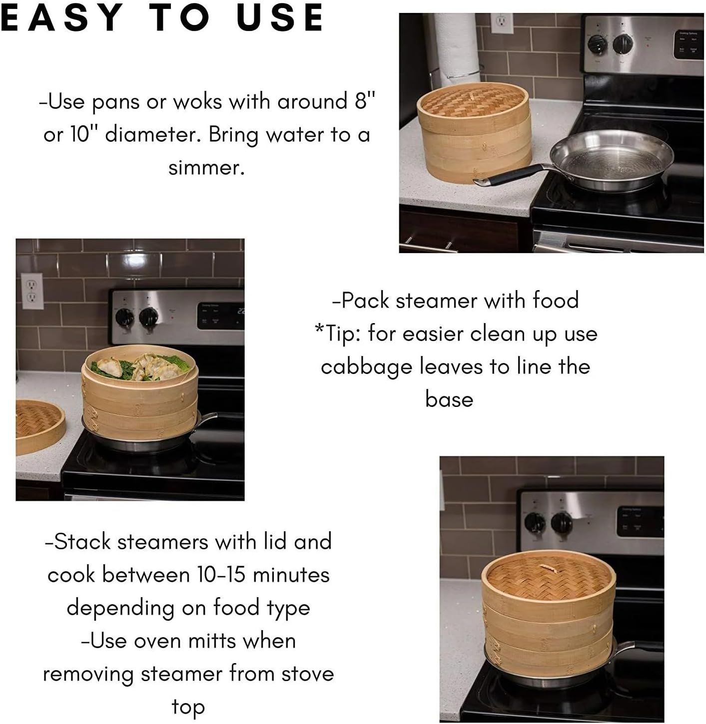 Premium 10-Inch Bamboo Steamer Basket Set – 2-Tier Dumpling Steam with Lid, Ring Adapter, Chopsticks, Liners & Sauce Dish – Natural Steamer for Vegetables, Bao, and Asian Cooking